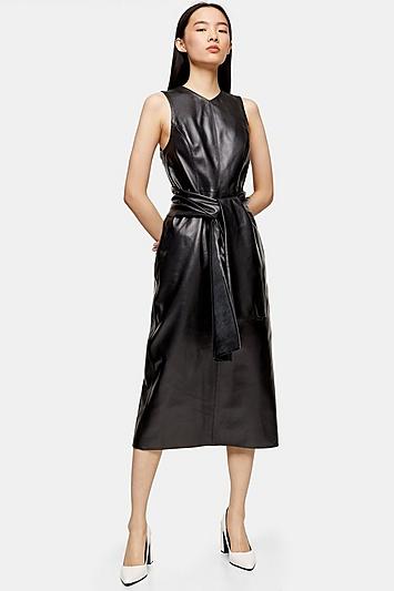 *black Leather Tie Dress By Topshop Boutique