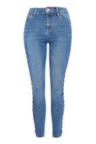 Topshop Moto Mid Blue Side Lace Jamie Jeans