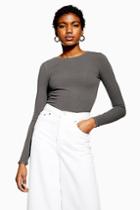 Topshop Grey Long Sleeve Picot Trim Top