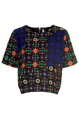 Topshop **limited Edition Embroidered Multi Tile Print Tee