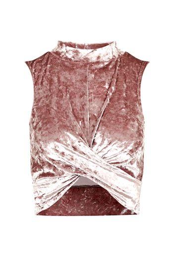Topshop Crushed Velvet Twist Front Top