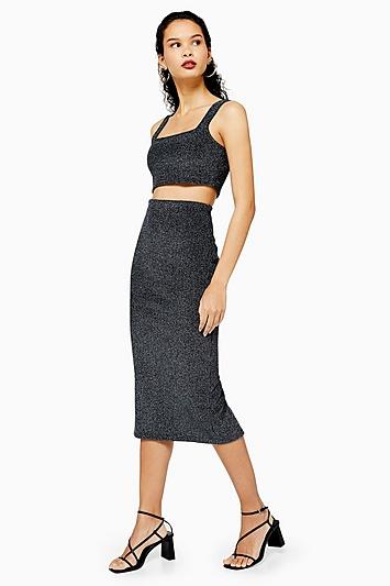 Topshop Metallic Ribbed Skirt