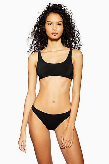 Topshop Black Ribbed Lace Brazilian Knickers