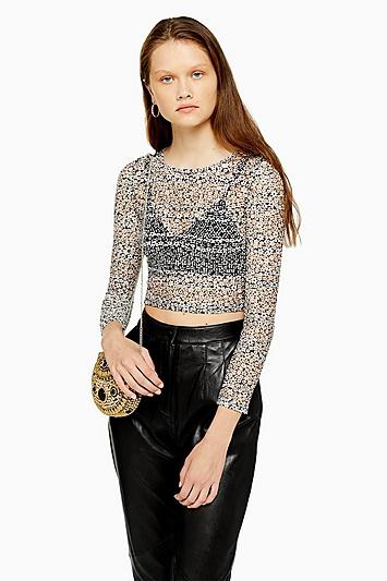 Topshop Daisy Airtex Long Sleeve Top