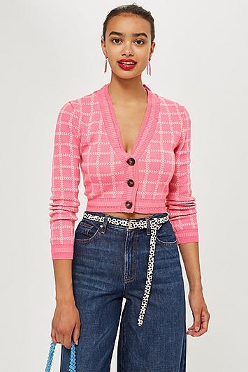 Topshop Check Cropped Cardigan