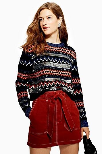 Topshop Petite Sequin Stripe Fair Isle Jumper