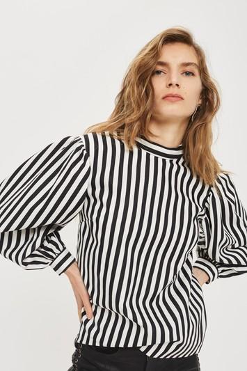 Topshop Balloon Sleeve Striped Blouse