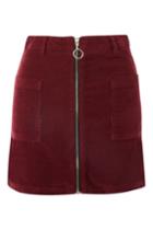 Topshop Petite Moto Cord Zip Skirt
