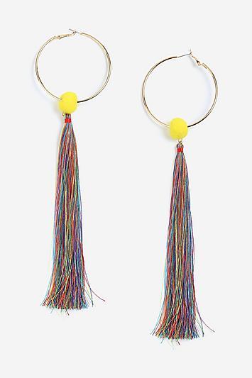 Topshop *pom Pom And Tassel Drop Hoop Earrings