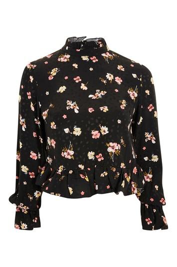 Topshop Floral Print High Neck Peplum Blouse