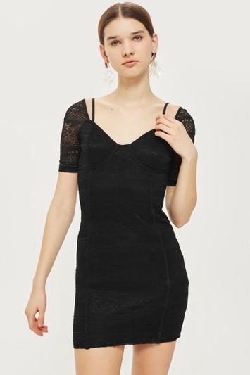 Topshop Sweetheart Neck Lace Mini Bodycon Dress