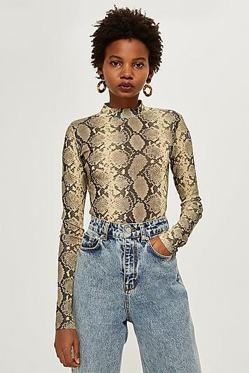 Topshop Petite Snake Print Long Sleeve Top