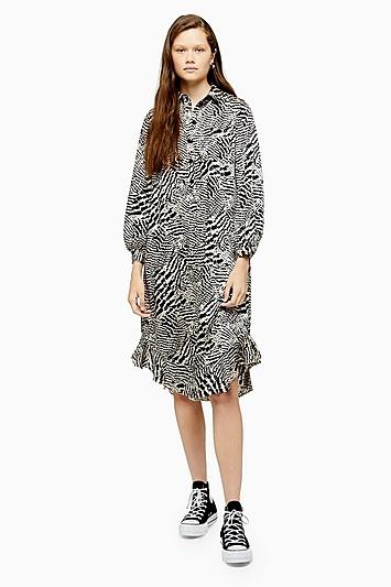 Topshop Animal Frill Hem Shirt Dress