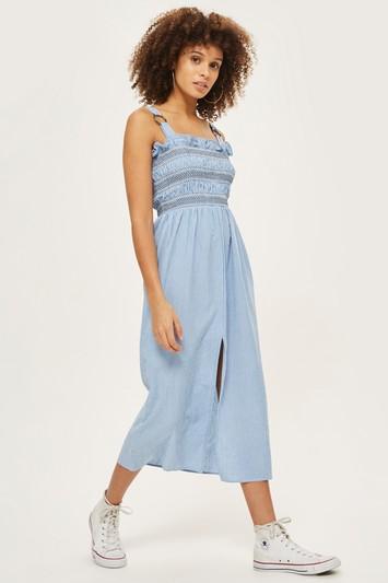 Topshop Chambray Striped Midi Shift Dress