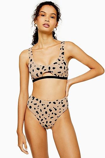 Topshop Spotted Textured Belted High Waist Bikini Bottoms