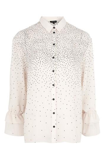 Topshop Pinspot Sheer Ruffle Sleeve Top