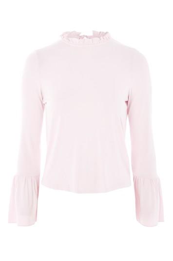 Topshop Petite Long Sleeve Pie Crust Frill Top