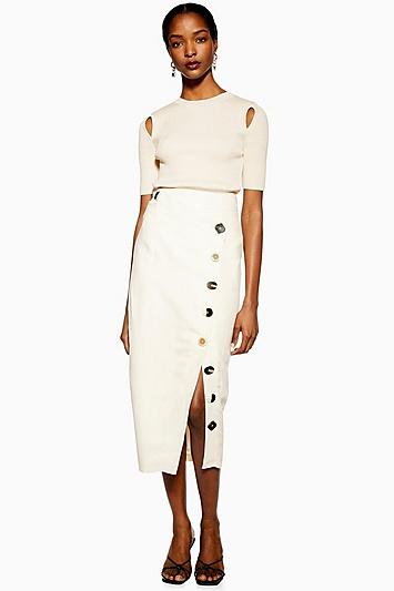 Topshop Cream Mixed Button Pencil Skirt
