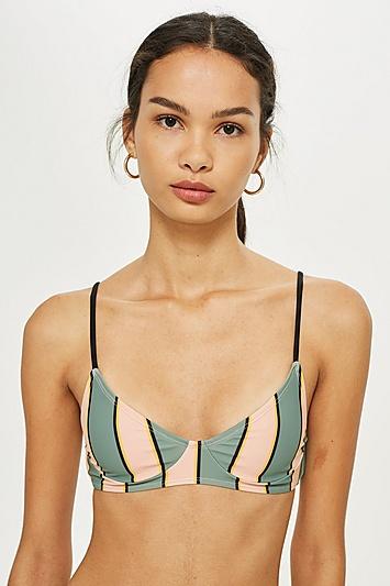 Topshop Stripe Longline Cropped Bikini Top