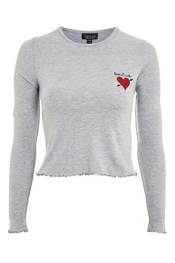 Topshop Love Struck Long Sleeve Lettuce Top