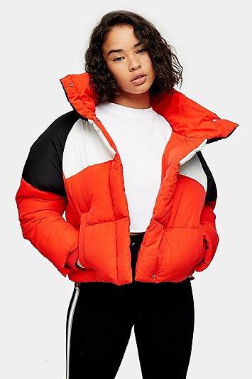 Topshop Petite Red Panel Puffer Jacket
