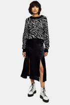 Topshop Petite Black Satin Double Split Midi Skirt