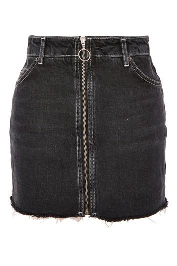 Topshop Petite Zip Through Denim Mini Skirt