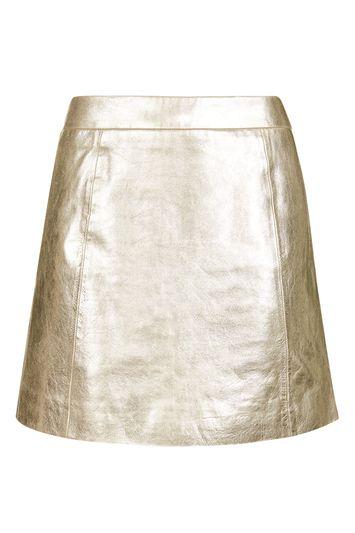 Topshop Petite Gold Leather Skirt