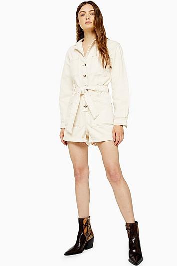 Topshop Denim Long Sleeved Playsuit