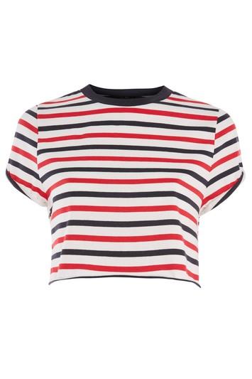 Topshop Petite Stripe Roll Back Sleeve T-shirt