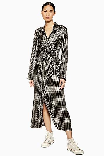 Topshop *check Wrap Shirt Dress By Boutique