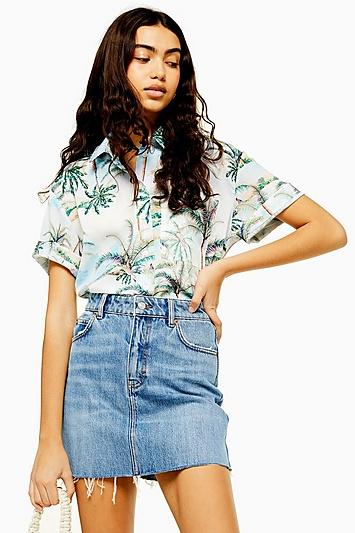 Topshop Tall Hawaiian Print Bowler Shirt