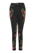 Topshop Petite Rose Embroidered Mom Jeans