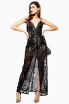 Topshop Black Embellished Plunge Sheer Maxi Dress