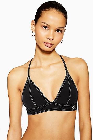 Topshop Black Triangle Tie Back Bikini Top By Calvin Klein