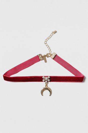 Topshop Thin Moon Velvet Choker
