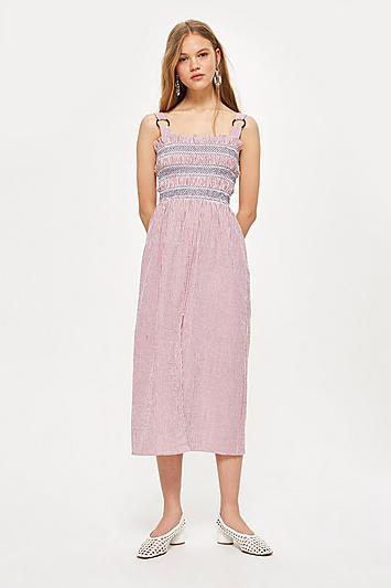 Topshop Petite Seersucker Stripe Midi Dress