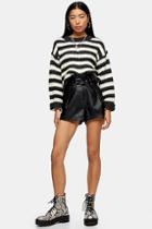 Topshop Black Faux Leather Pu Belted Shorts