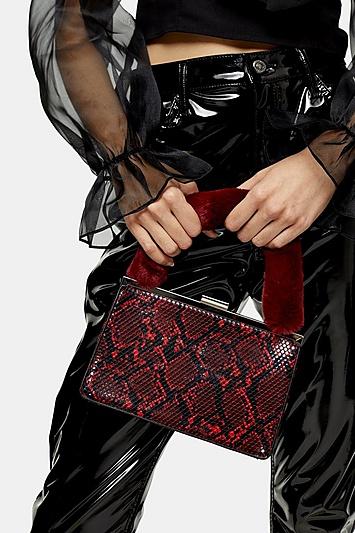 Topshop Georgia Red Snake Faux Fur Grab Bag