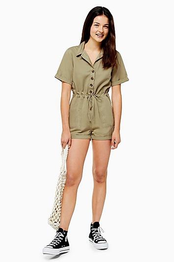 Topshop Khaki Button Utility Romper