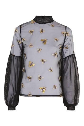 Topshop Bee Embellished Mesh Blouse