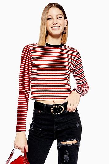 Topshop Mix Stripe Long Sleeve Top