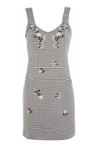 Topshop Petite Gingham Embroidered Pinafore Dress
