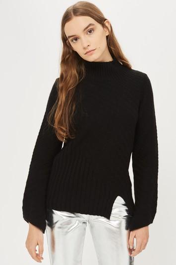 Topshop Asymmetric Ribbed Funnel Neck Sweater