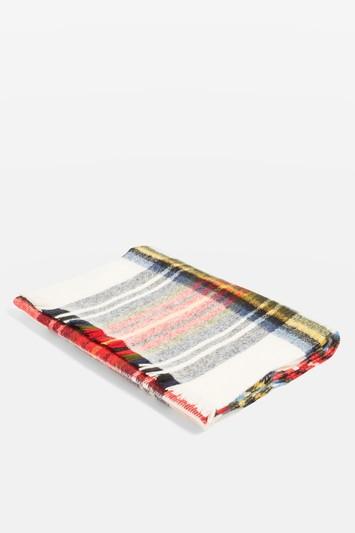 Topshop Cream With Red And Multi Colour Checked Scarf