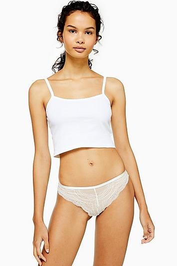 Topshop Ivory Elastic Waistband Brazilian Knickers