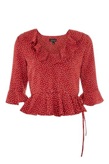 Topshop Spot Print Frill Blouse