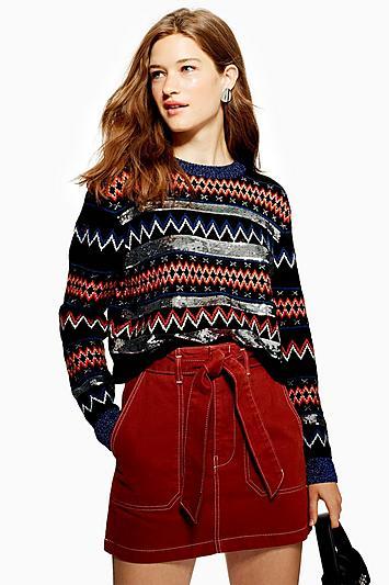 Topshop Sequin Stripe Fair Isle Jumper