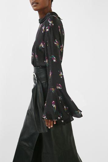 Topshop Bouquet Flared Sleeve Blouse By Boutique