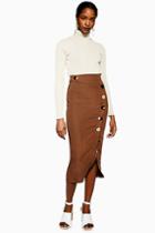 Topshop Brown Mixed Button Pencil Skirt